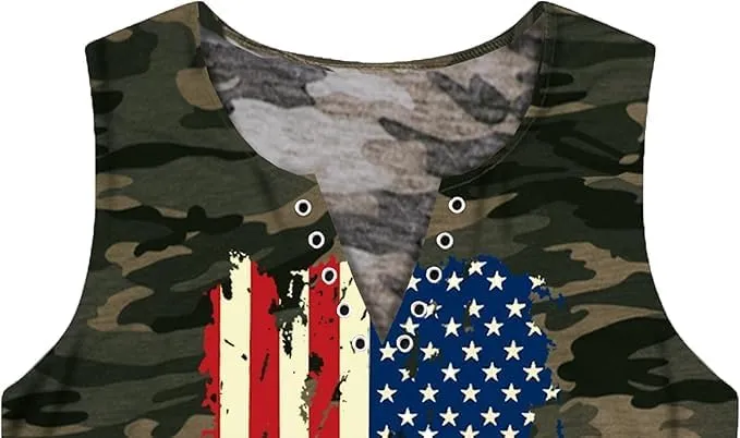 American Flag Wing Criss-Cross Open Back Tank Women Patriotic Shirt Flag Print Sleeveless T-Shirt 4th of July Tank Top