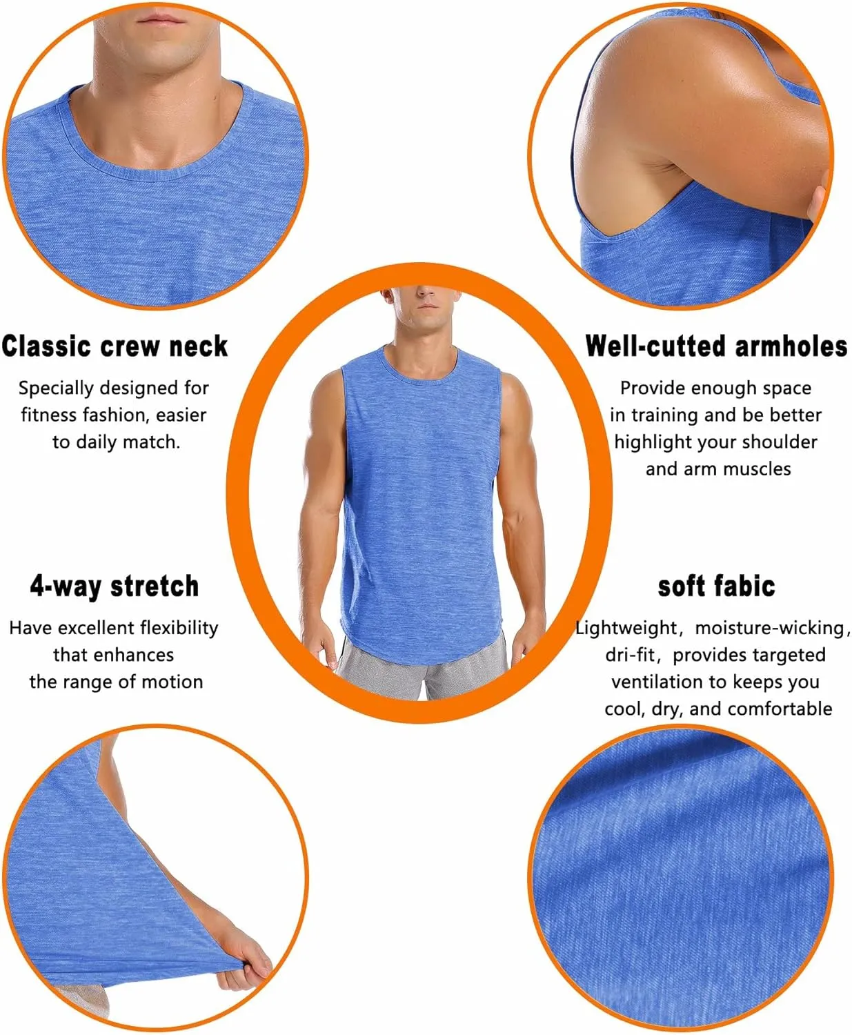 Amussiar Men's 3 Pack Workout Tank Tops Mesh Gym Sleeveless Dry Fit Bodybuilding Shirts Fitness Athletic Muscle Tee