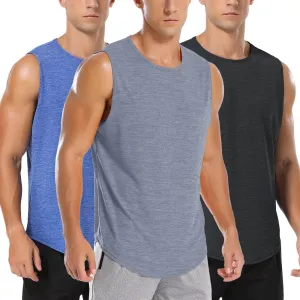 Amussiar Men's 3 Pack Workout Tank Tops Mesh Gym Sleeveless Dry Fit Bodybuilding Shirts Fitness Athletic Muscle Tee