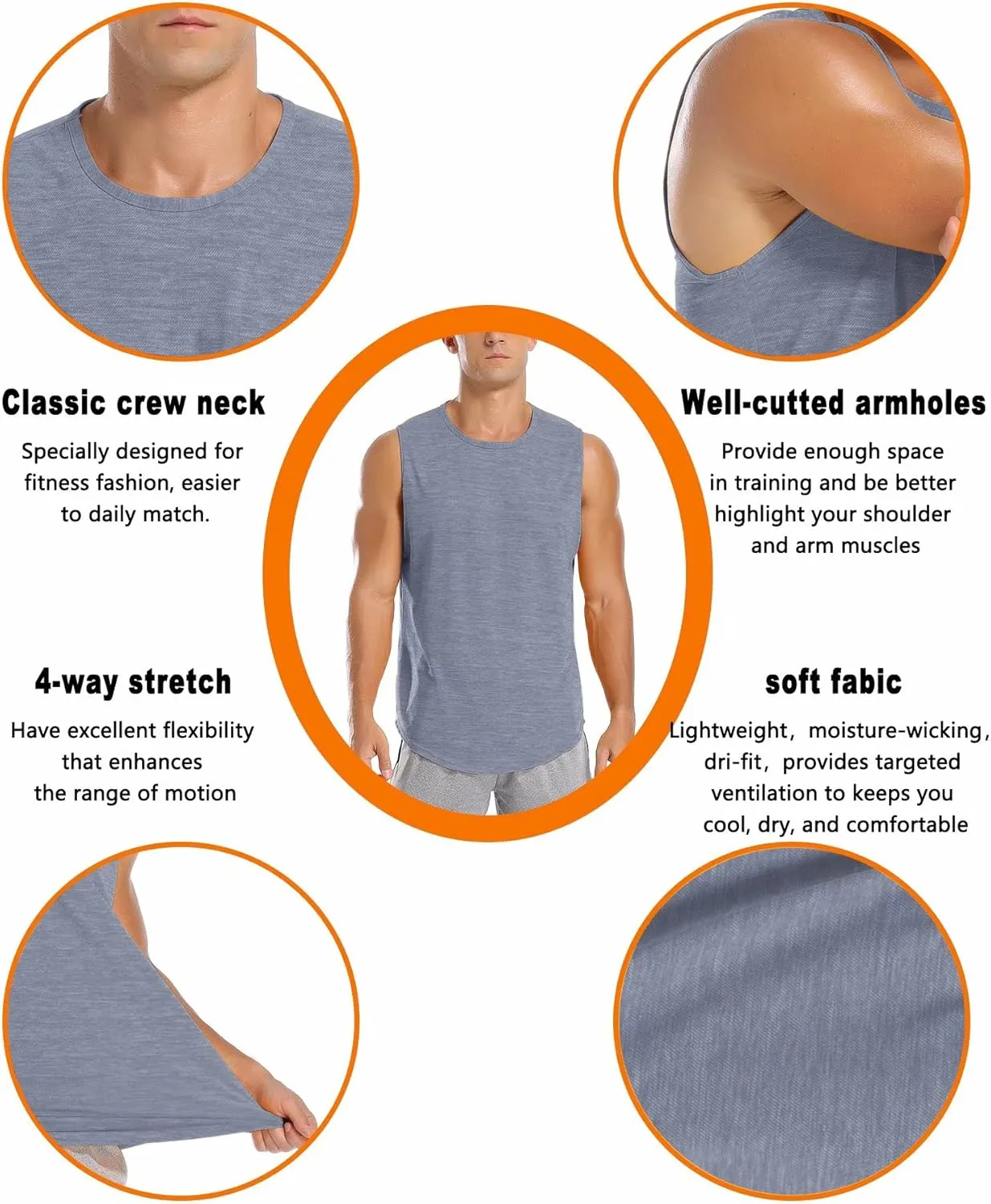 Amussiar Men's 3 Pack Workout Tank Tops Mesh Gym Sleeveless Dry Fit Bodybuilding Shirts Fitness Athletic Muscle Tee