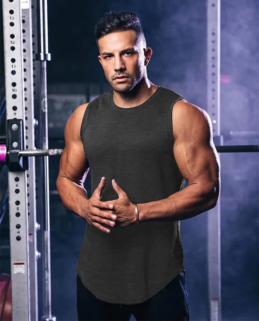 Amussiar Men's 3 Pack Workout Tank Tops Mesh Gym Sleeveless Dry Fit Bodybuilding Shirts Fitness Athletic Muscle Tee