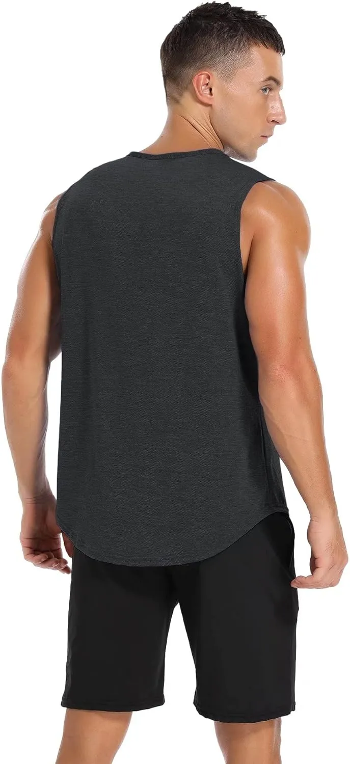 Amussiar Men's 3 Pack Workout Tank Tops Mesh Gym Sleeveless Dry Fit Bodybuilding Shirts Fitness Athletic Muscle Tee