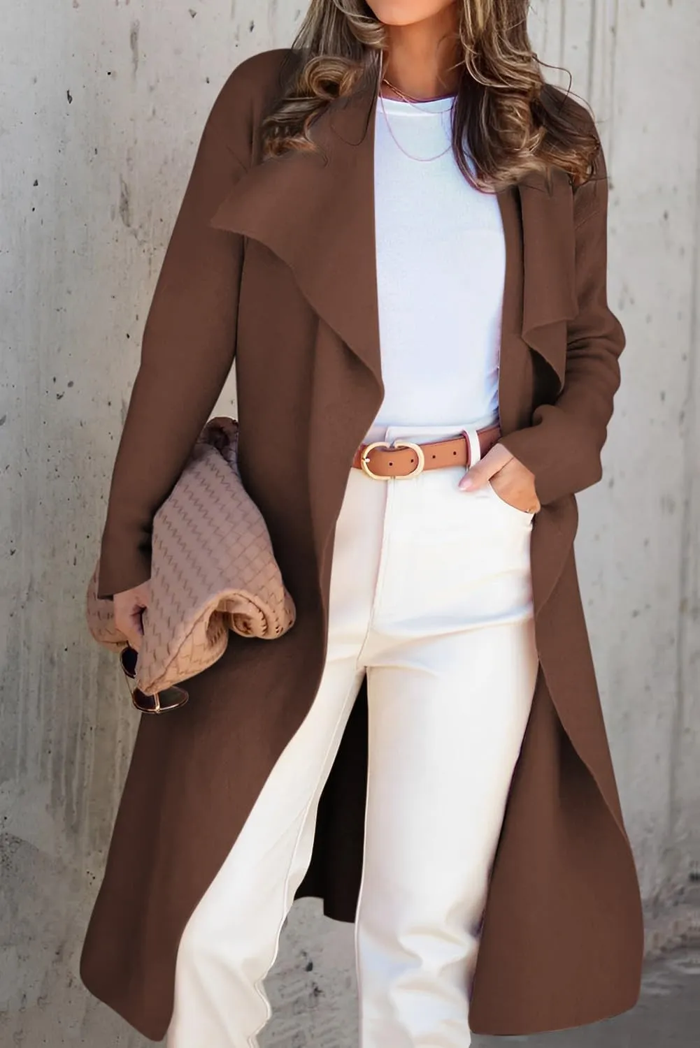 Angerella Women's Casual Long Sleeve Draped Open Front Knit Long Cardigan Sweater Outwear Coats with Pocket