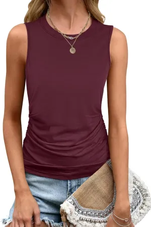 ANRABESS Tank Top for Women Casual Loose Fit Sleeveless Crewneck Ruched Basic Tee Shirts 2025 Summer Trendy Outfits