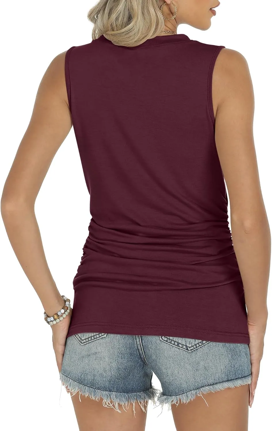 ANRABESS Tank Top for Women Casual Loose Fit Sleeveless Crewneck Ruched Basic Tee Shirts 2025 Summer Trendy Outfits