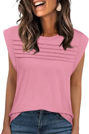 ANRABESS Tank Top for Women Summer Dressy Casual Loose Fit Pleated Shirts Cap Sleeve Tshirts 2025 Trendy Outfits Clothes