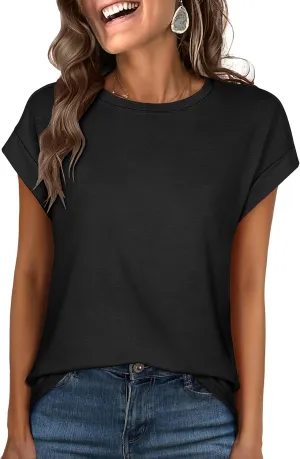 ANRABESS Womens Tops Summer Cap Sleeve Basic Tshirts Loose Fit Business Casual Tee Shirts