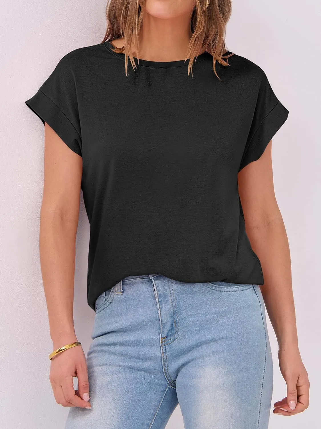 ANRABESS Womens Tops Summer Cap Sleeve Basic Tshirts Loose Fit Business Casual Tee Shirts