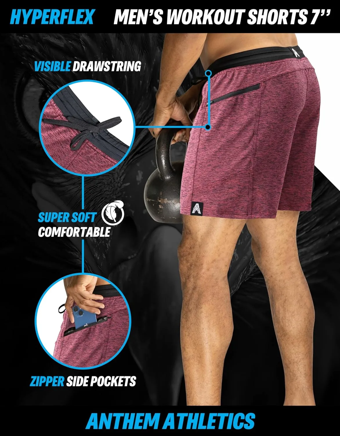 Anthem Athletics Hyperflex Mens Gym Shorts 5" 7" 9" Inseam Workout Athletic Sport Exercise Training Running Shorts for Men
