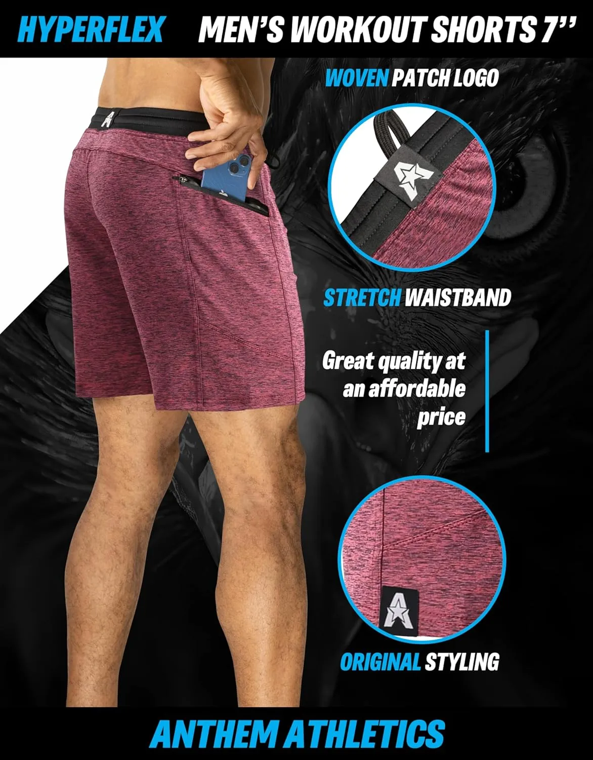 Anthem Athletics Hyperflex Mens Gym Shorts 5" 7" 9" Inseam Workout Athletic Sport Exercise Training Running Shorts for Men