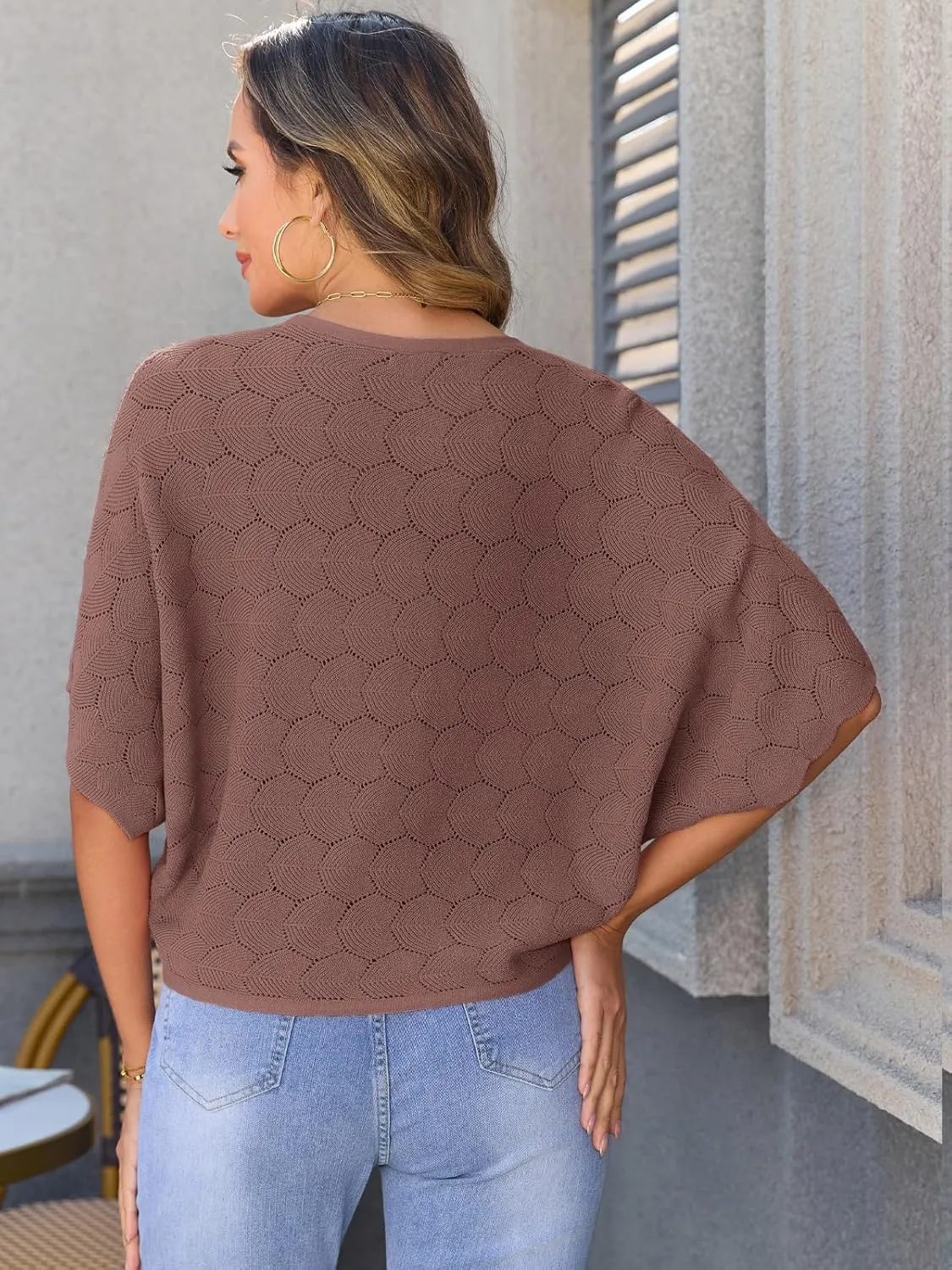 Arolina Summer Cardigans for Women Lightweight Crochet Bolero Shrugs 3/4 Batwing Sleeve Cardigan Sweaters