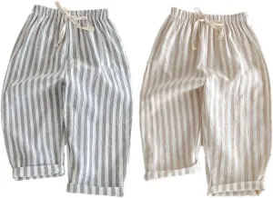 Ashmyova Classic Casual Pants for Boys Thin Cotton Stripe Elastics Waist Spring Summer Trousers Toddler Long Pants 2Pcs