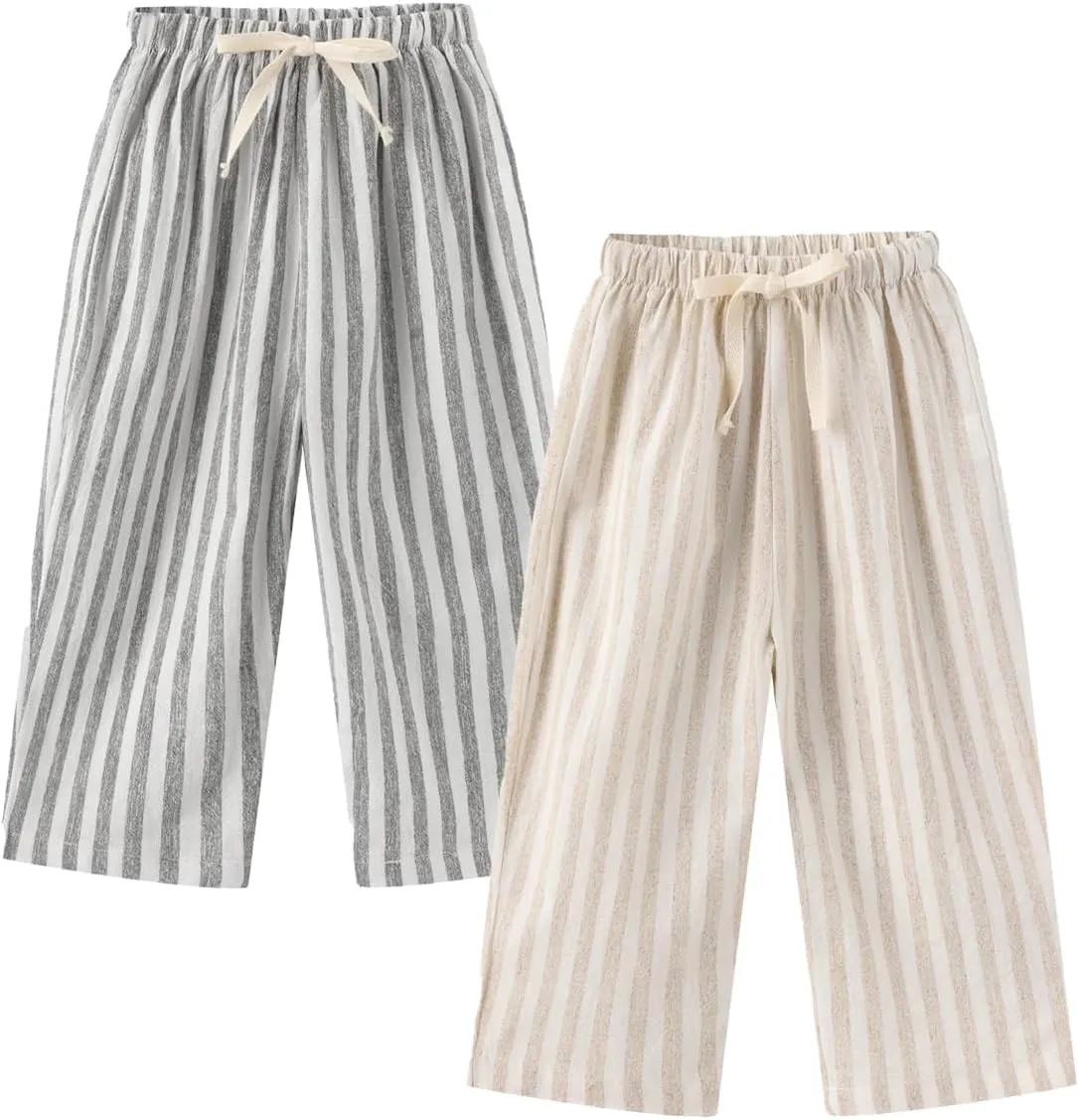 Ashmyova Classic Casual Pants for Boys Thin Cotton Stripe Elastics Waist Spring Summer Trousers Toddler Long Pants 2Pcs