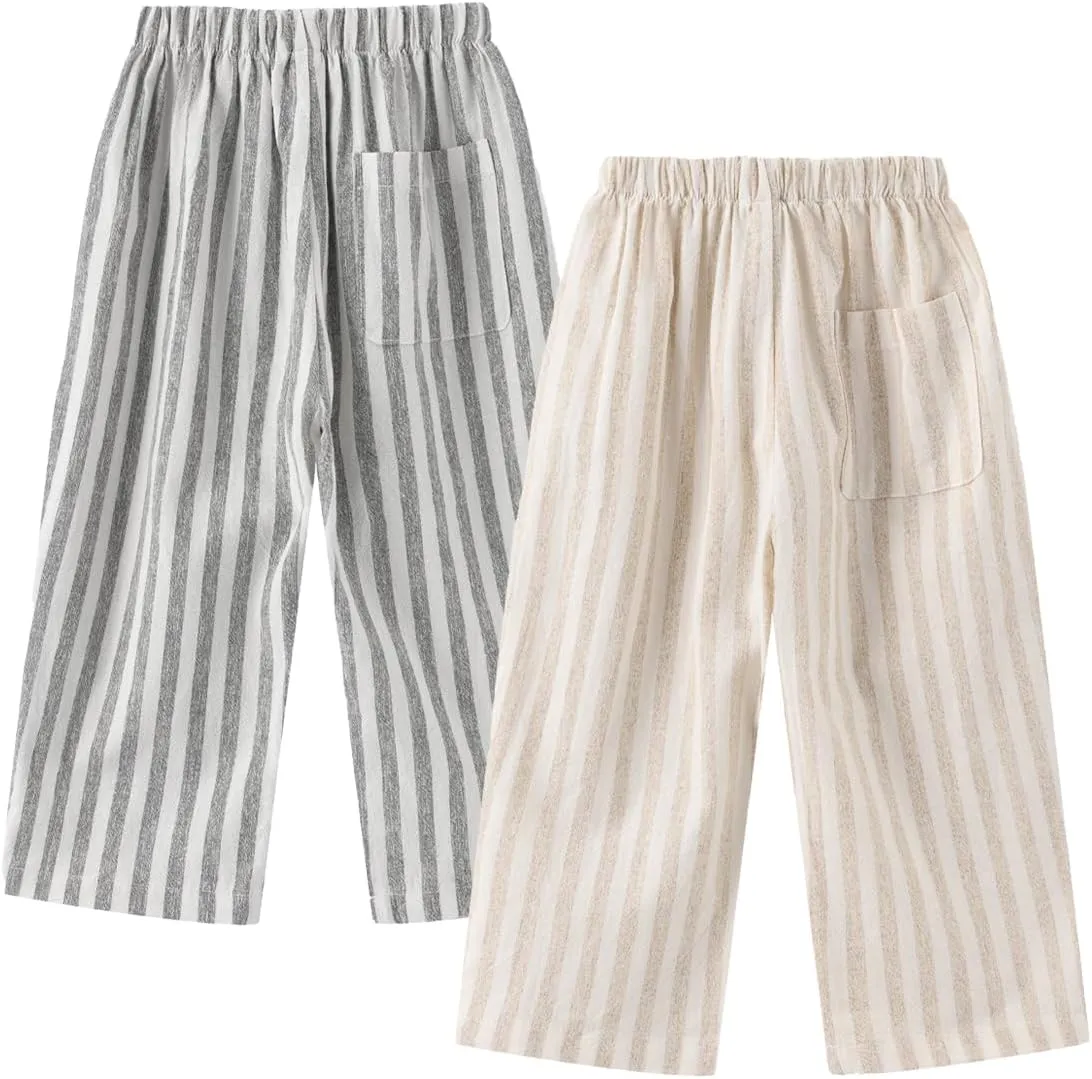 Ashmyova Classic Casual Pants for Boys Thin Cotton Stripe Elastics Waist Spring Summer Trousers Toddler Long Pants 2Pcs