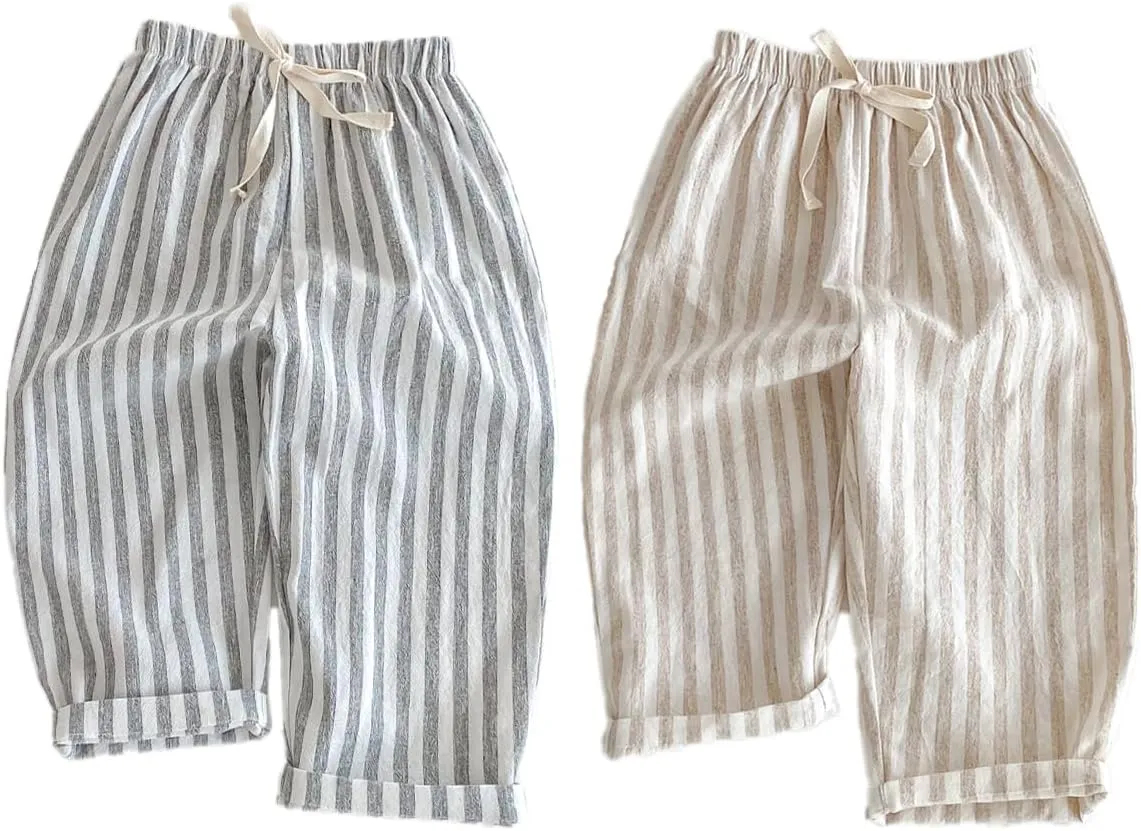 Ashmyova Classic Casual Pants for Boys Thin Cotton Stripe Elastics Waist Spring Summer Trousers Toddler Long Pants 2Pcs