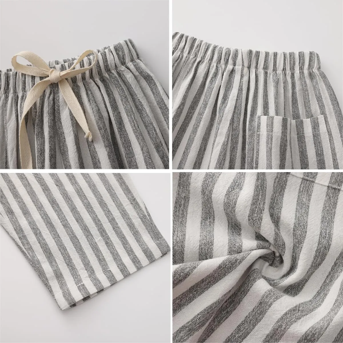 Ashmyova Classic Casual Pants for Boys Thin Cotton Stripe Elastics Waist Spring Summer Trousers Toddler Long Pants 2Pcs