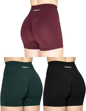 AUROLA 3 Pieces Sets Intensify Workout Shorts for Women Seamless Scrunch Short Gym Yoga Running Active Shorts
