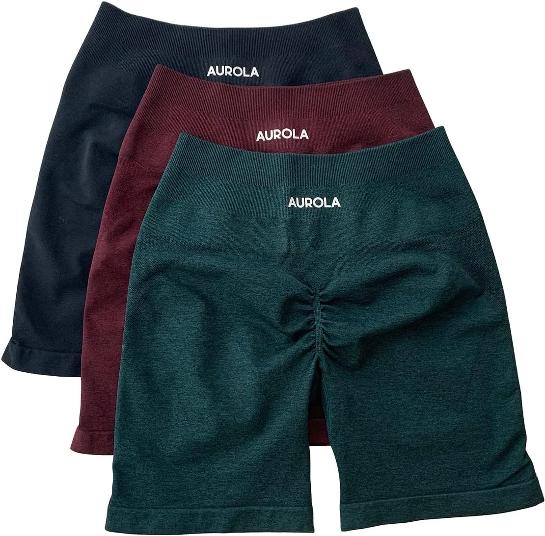 AUROLA 3 Pieces Sets Intensify Workout Shorts for Women Seamless Scrunch Short Gym Yoga Running Active Shorts