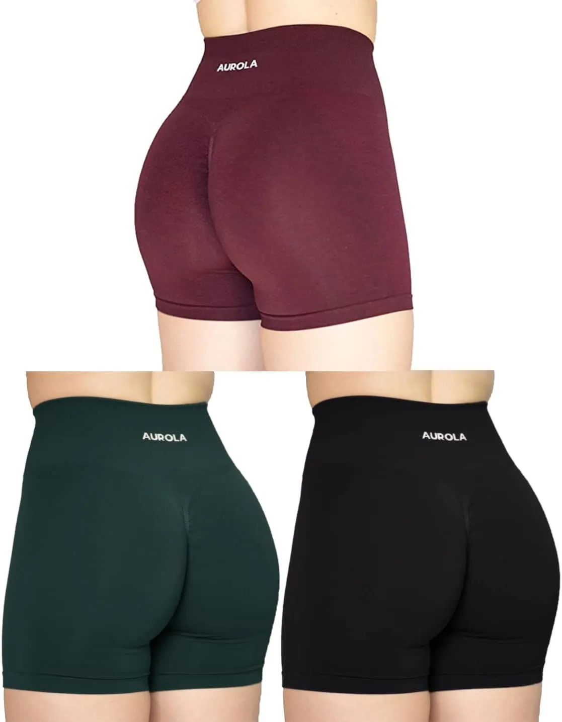 AUROLA 3 Pieces Sets Intensify Workout Shorts for Women Seamless Scrunch Short Gym Yoga Running Active Shorts