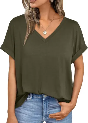 AUTOMET Women's Oversized V Neck Tshirts Casual Basic Short Sleeve Summer Tops Loose Fit 2025 Plain Tee Shirts