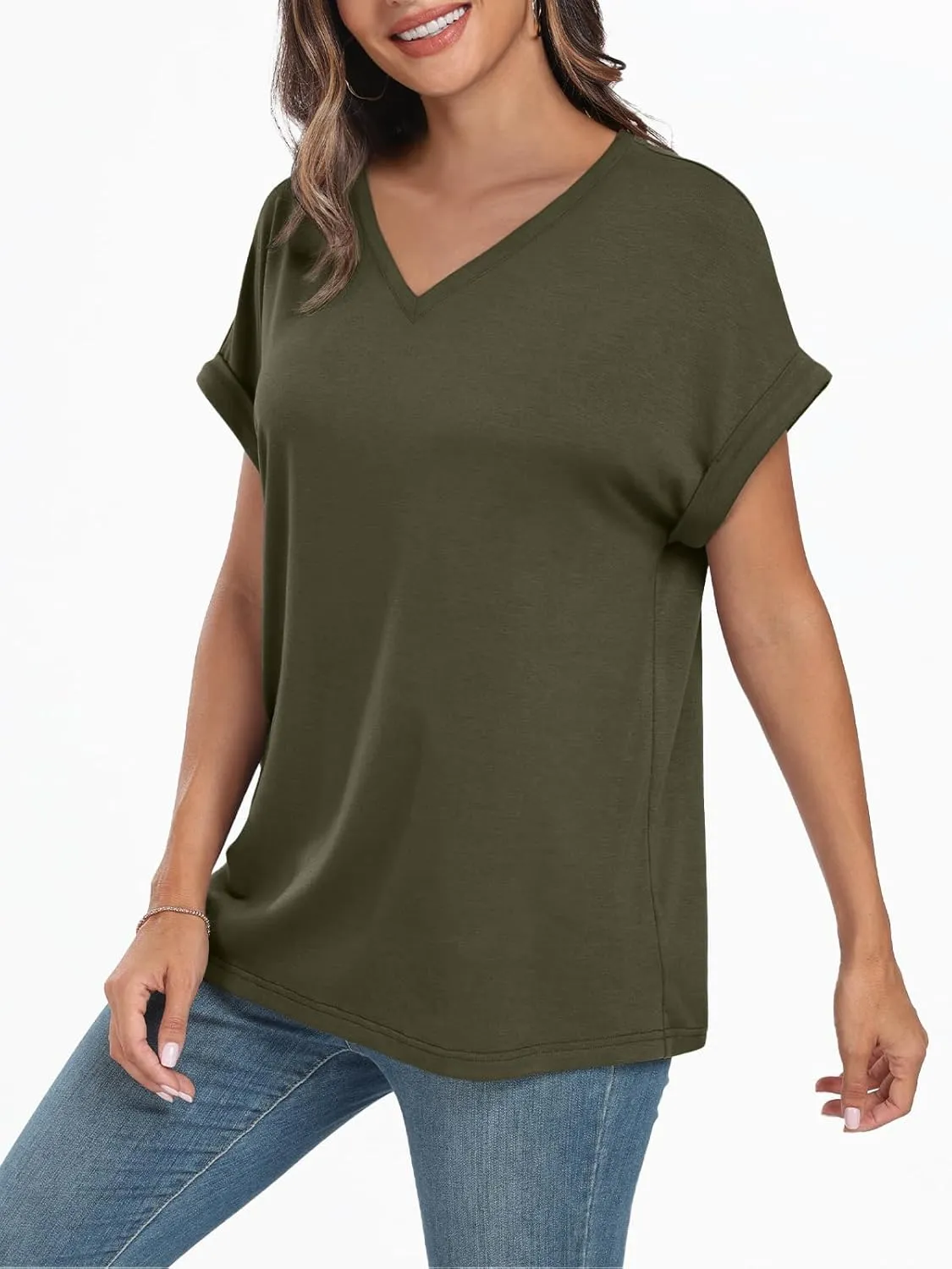 AUTOMET Women's Oversized V Neck Tshirts Casual Basic Short Sleeve Summer Tops Loose Fit 2025 Plain Tee Shirts
