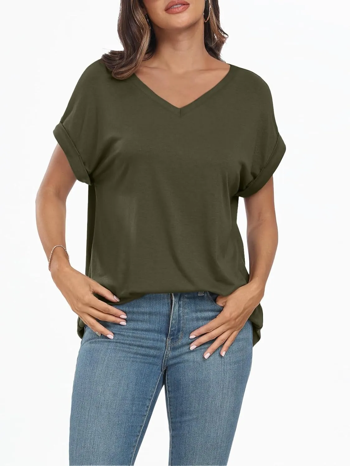 AUTOMET Women's Oversized V Neck Tshirts Casual Basic Short Sleeve Summer Tops Loose Fit 2025 Plain Tee Shirts