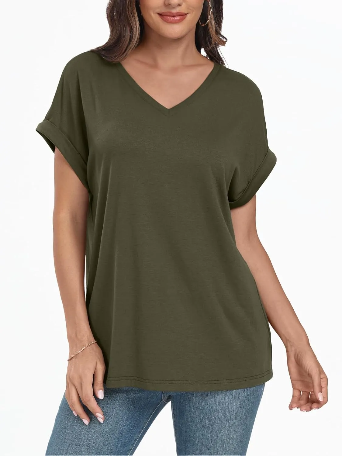 AUTOMET Women's Oversized V Neck Tshirts Casual Basic Short Sleeve Summer Tops Loose Fit 2025 Plain Tee Shirts