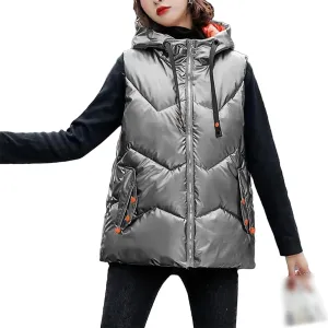 Autumn Winter Sleeveless Jackets Women Hooded Cotton Padded Down Vest Loose Warm Thick Windproof Waistcoat