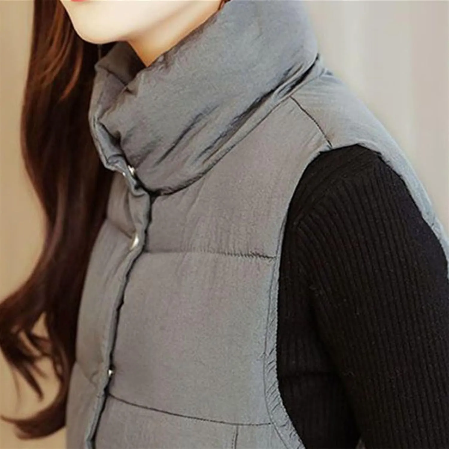 Autumn Winter Womens Down Vest Jackets Casual Sleeveless Stand Collar Women Slim Cotton Padded Waistcoat