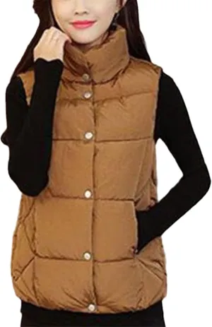 Autumn Winter Womens Down Vest Jackets Casual Sleeveless Stand Collar Women Slim Cotton Padded Waistcoat