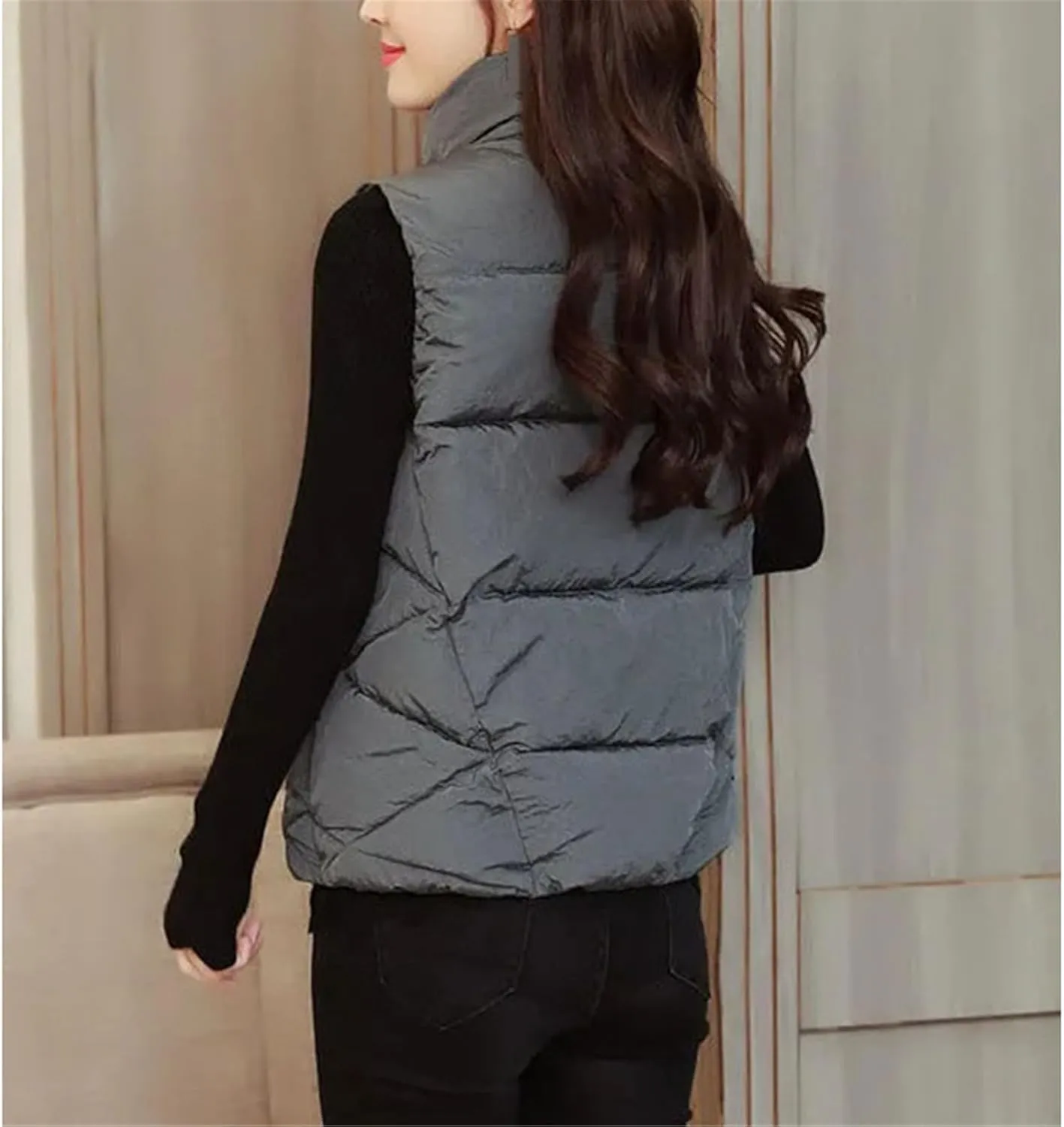 Autumn Winter Womens Down Vest Jackets Casual Sleeveless Stand Collar Women Slim Cotton Padded Waistcoat