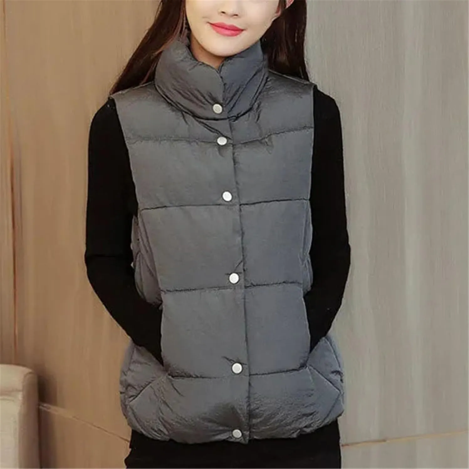 Autumn Winter Womens Down Vest Jackets Casual Sleeveless Stand Collar Women Slim Cotton Padded Waistcoat