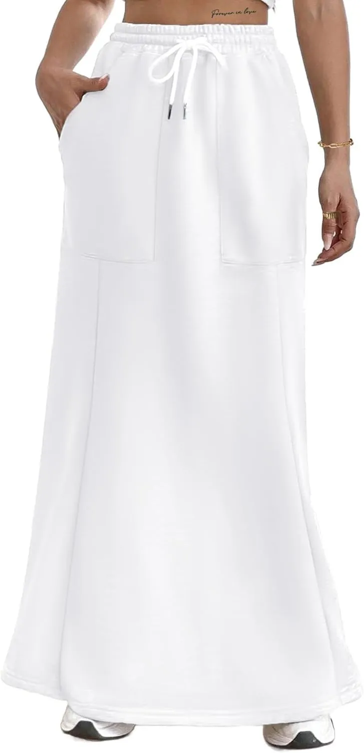 Avanova Women High Waisted Mermaid Skirt Drawstring Pocket Maxi Long Skirt