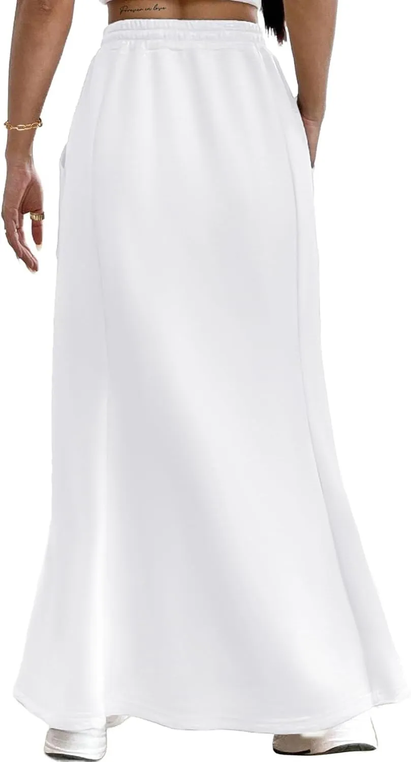 Avanova Women High Waisted Mermaid Skirt Drawstring Pocket Maxi Long Skirt