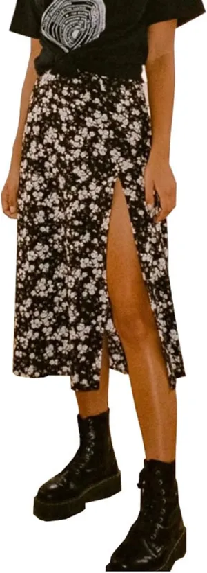 Avanova Women's Boho Leopard Print Thigh High Waist A Line Split Midi Skirt