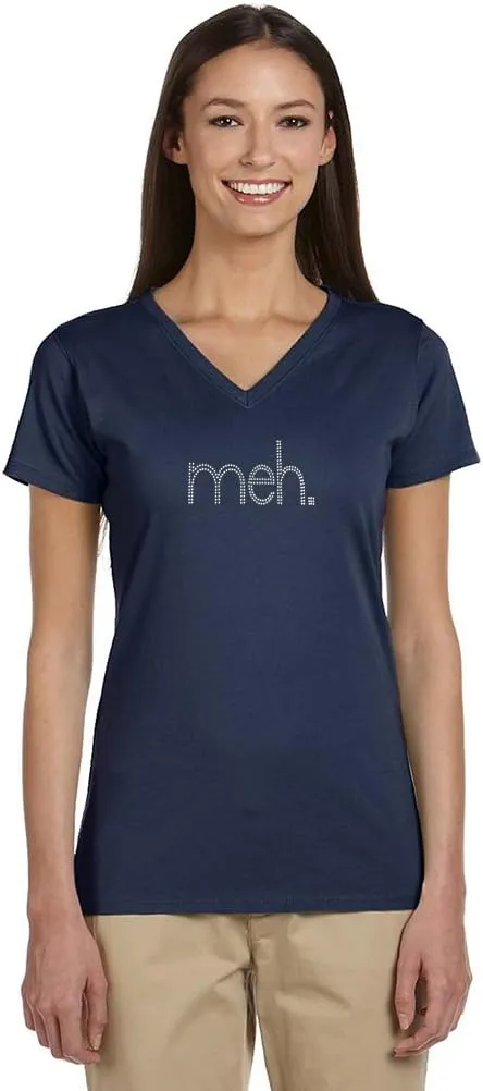 Awesome Graphics Meh Studded Organic Woman's V-Neck T-Shirt (X-Large,Iris)