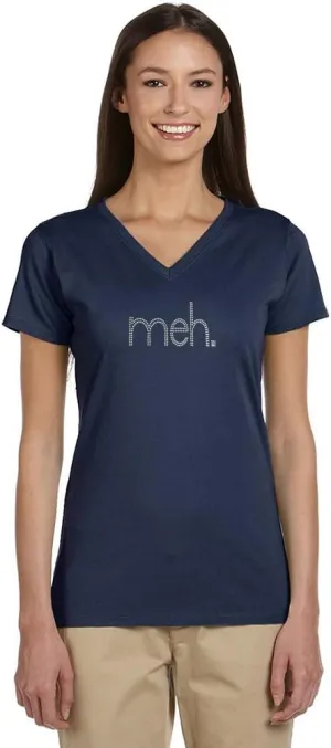 Awesome Graphics Meh Studded Organic Woman's V-Neck T-Shirt (X-Large,Iris)