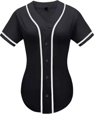babyhealthy Womens Baseball Jersey Button Down Plain Tshirts Hip Hop Softball Sports Active Tee