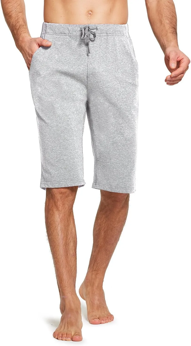 baleaf Men's Long Shorts Cotton Below Knee Yoga Workout Pajama Lounge Athletic Sweat Jersey Shorts with Pockets