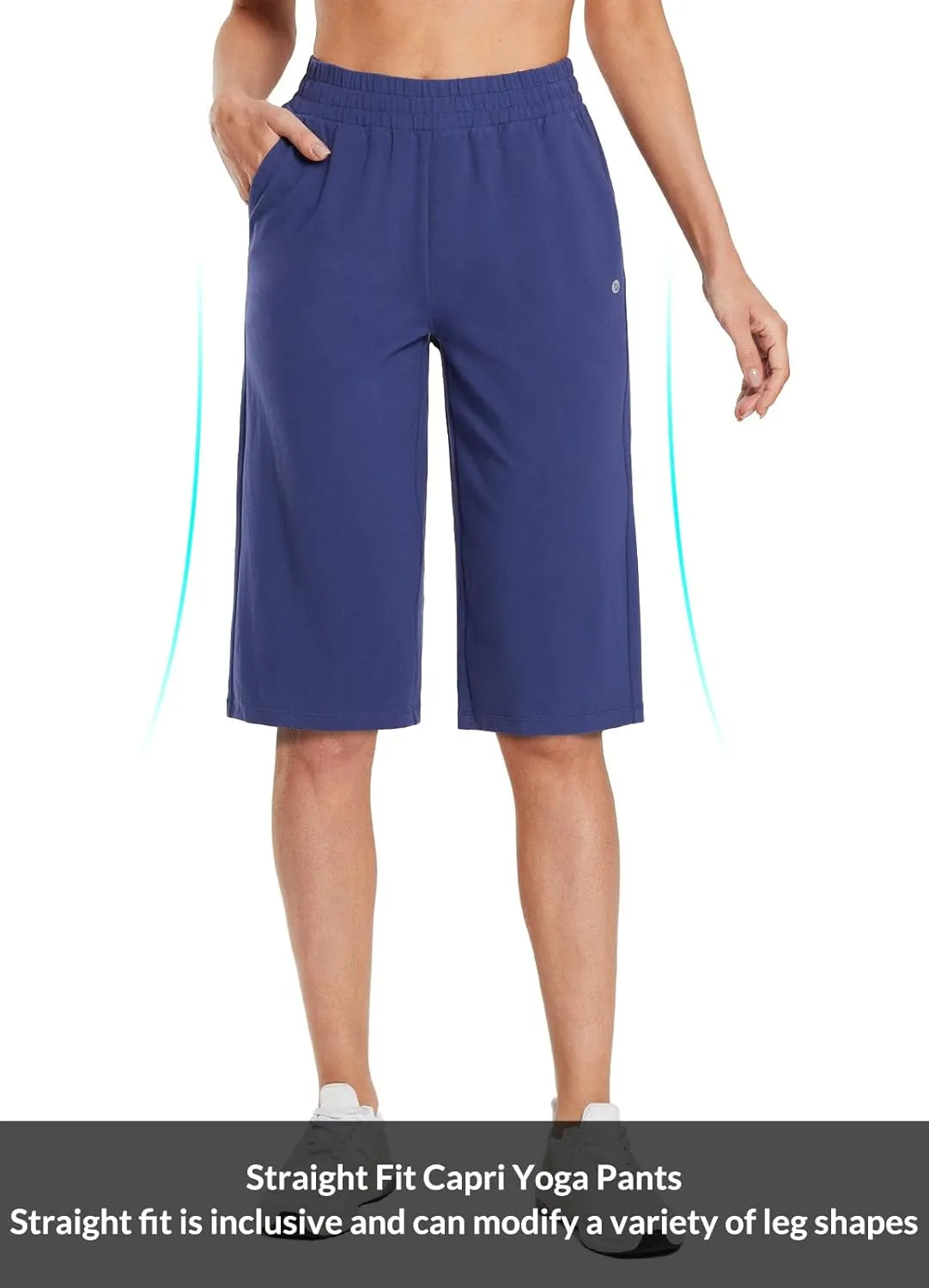 baleaf Women's 15"/17" Cotton Long Shorts Below The Knee with Pockets Drawstring Walking Bermuda Shorts Yoga Capri Pants