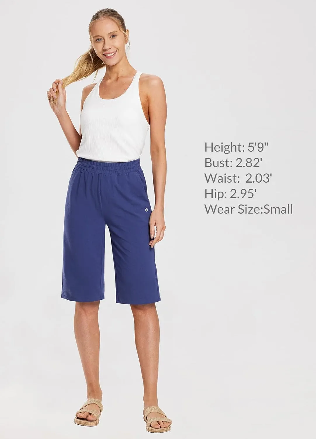 baleaf Women's 15"/17" Cotton Long Shorts Below The Knee with Pockets Drawstring Walking Bermuda Shorts Yoga Capri Pants