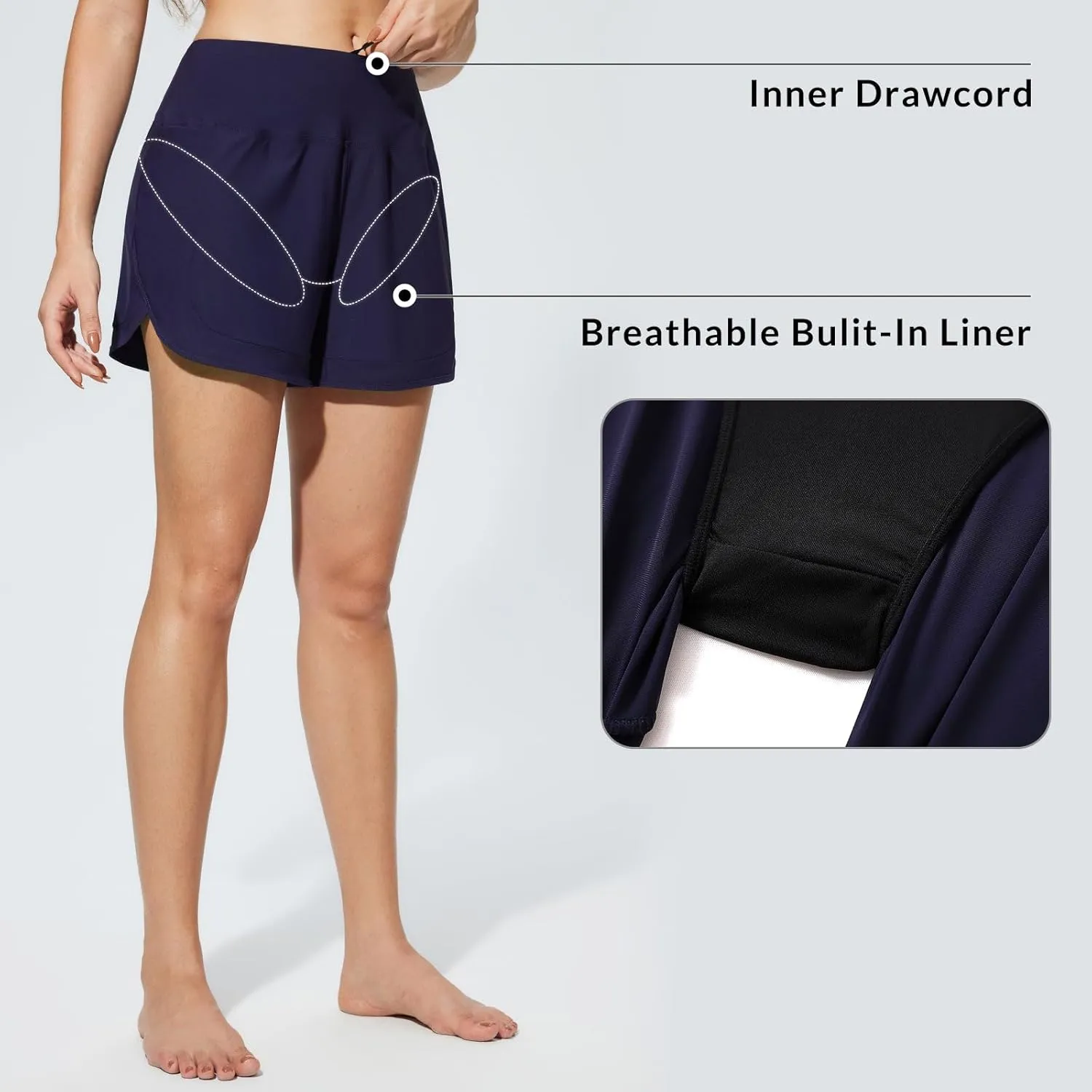 baleaf Women's 4" High Waisted Swim Shorts Quick Dry Board Shorts UPF50  Swimsuit with Liner and Pockets