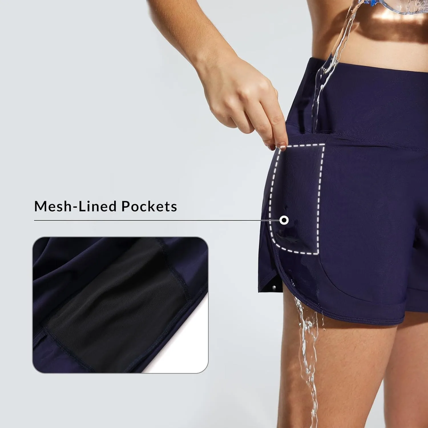 baleaf Women's 4" High Waisted Swim Shorts Quick Dry Board Shorts UPF50  Swimsuit with Liner and Pockets