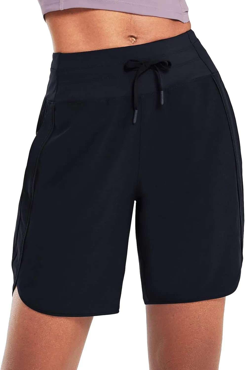 baleaf Women's 7" Athletic Long Running Shorts Workout Gym Quick Dry Hiking Shorts High Waisted Zipper Pocket
