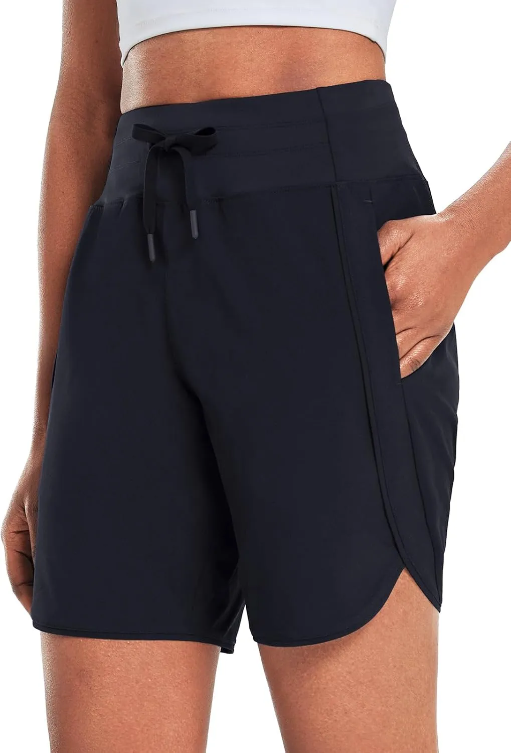 baleaf Women's 7" Athletic Long Running Shorts Workout Gym Quick Dry Hiking Shorts High Waisted Zipper Pocket