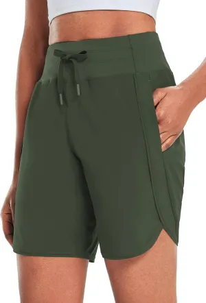 baleaf Women's 7" Athletic Long Running Shorts Workout Gym Quick Dry Hiking Shorts High Waisted Zipper Pocket