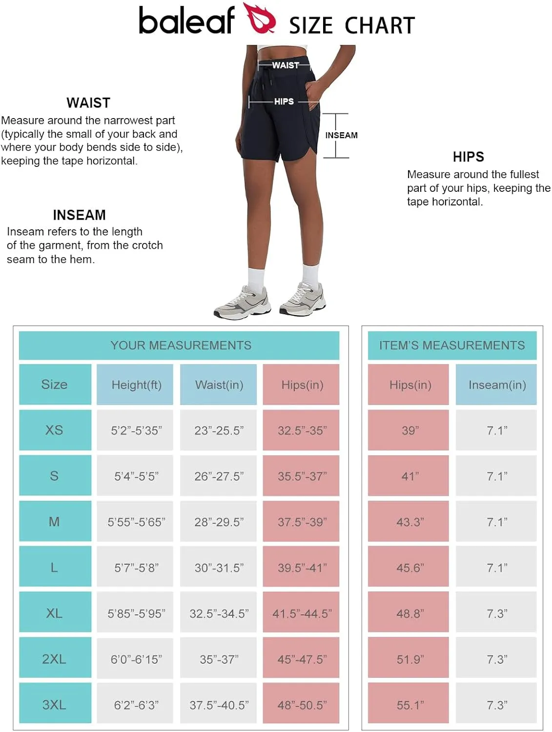 baleaf Women's 7" Athletic Long Running Shorts Workout Gym Quick Dry Hiking Shorts High Waisted Zipper Pocket