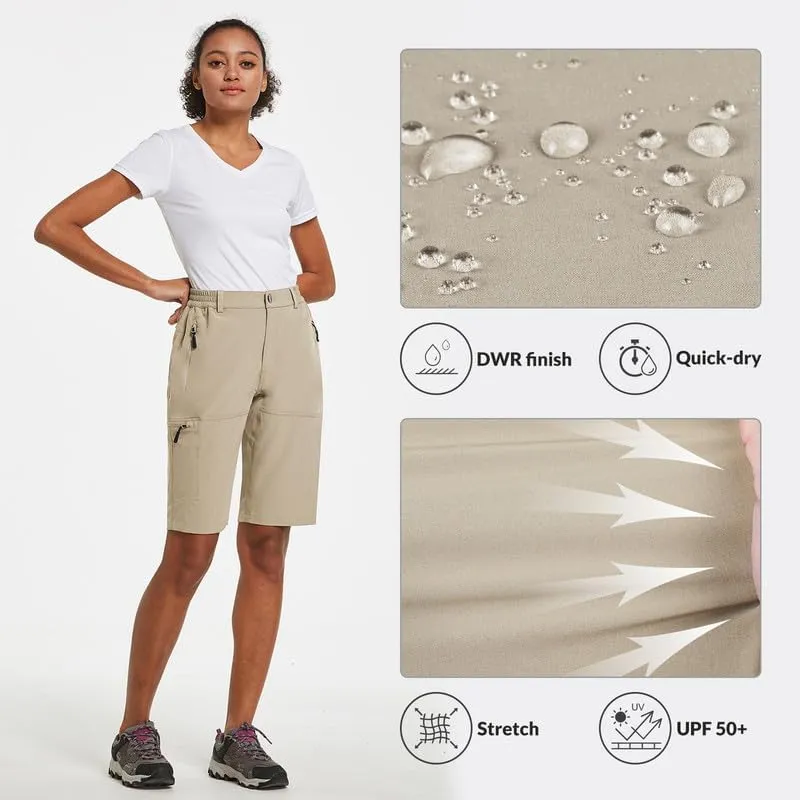 baleaf Women's Long Hiking Bermuda Shorts Quick Dry Summer Golf Shorts Lightweight with Pockets UPF 50  for Camping, Work