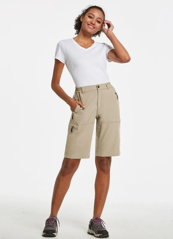 baleaf Women's Long Hiking Bermuda Shorts Quick Dry Summer Golf Shorts Lightweight with Pockets UPF 50  for Camping, Work