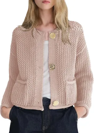 Balimtoy Womens Chunky Cropped Cardigan Long Sleeve Open Front Button Down Loose Cardigan Fall Outerwear with Pockets